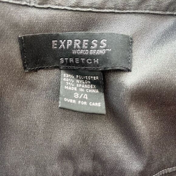 Express Women’s Gray Button Down Stretch High Sheen Tailored Size 3/4 - Picture 5 of 6